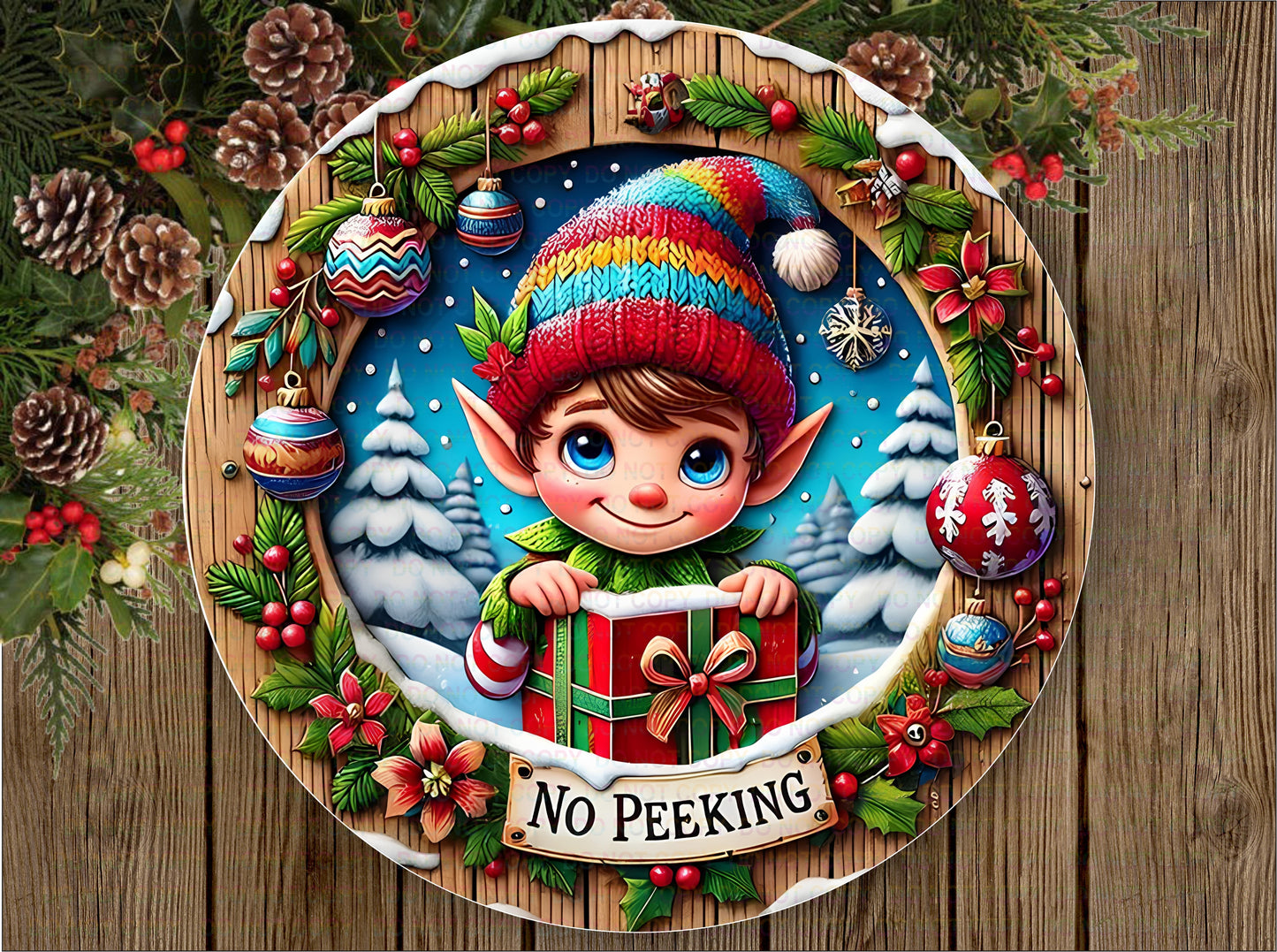 No peeking Elf wreath sign, Candy elf sign, xmas elf, xmas elf decor