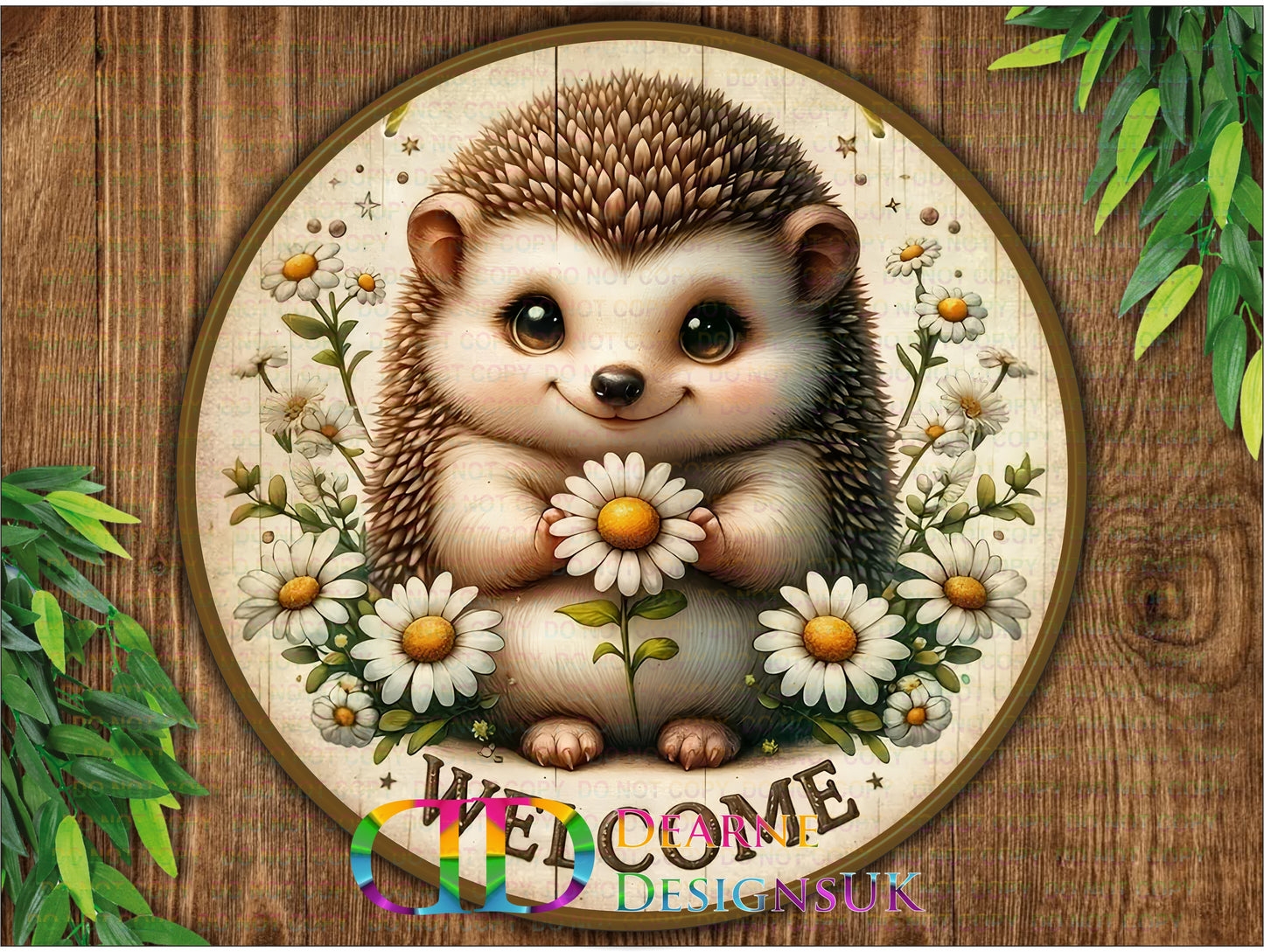 Hedgehog sign, Hedgehog wreath sign, Hedgehog sanctuary sign