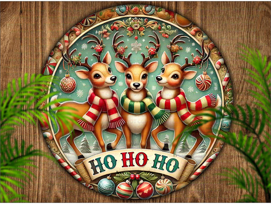 Ho Ho Ho wreath sign, merry christmas hohoho wreath sign, reindeer sign