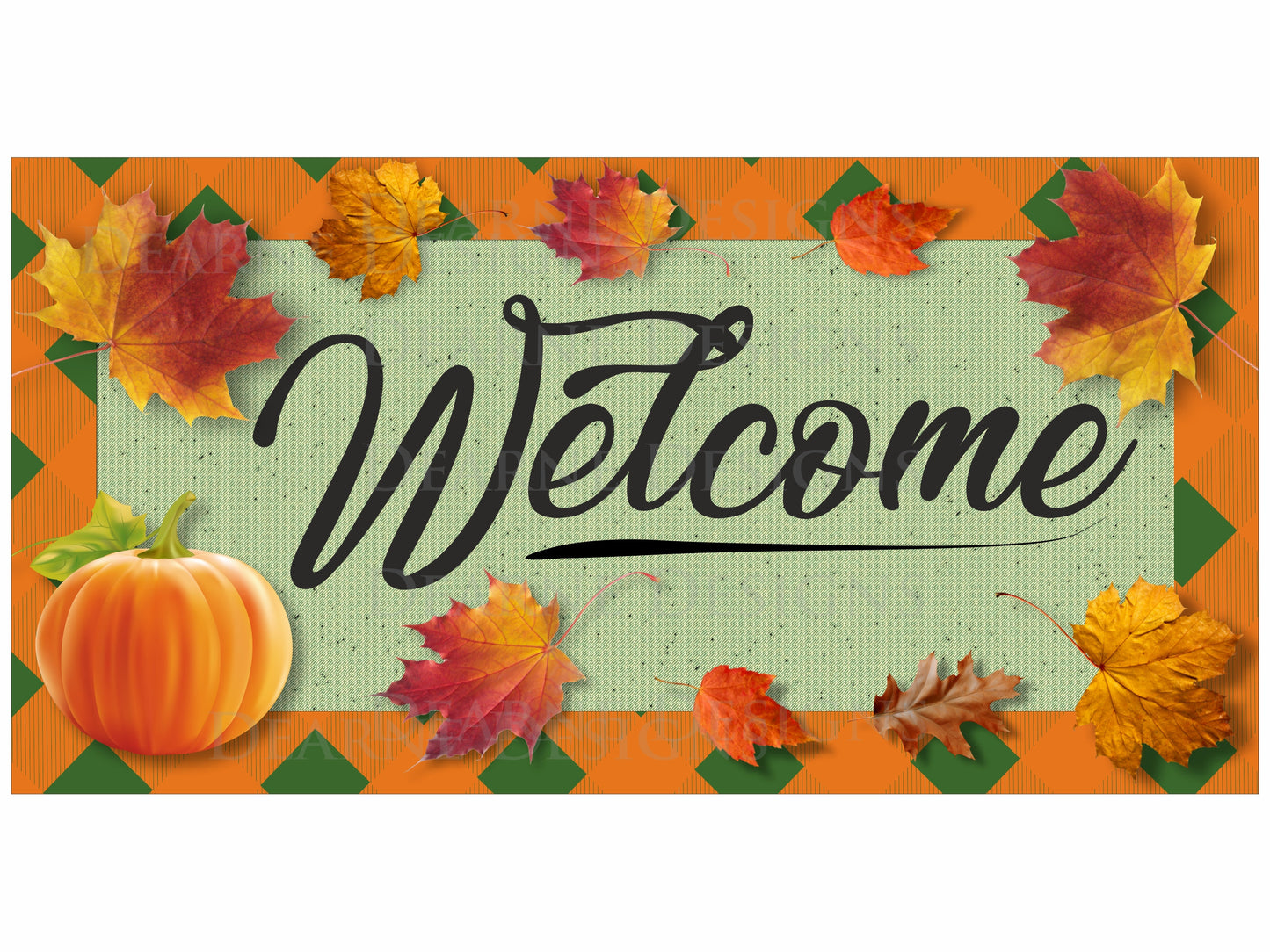 Welcome autumn wreath sign or door sign for wall. Pumpkin and leaves style