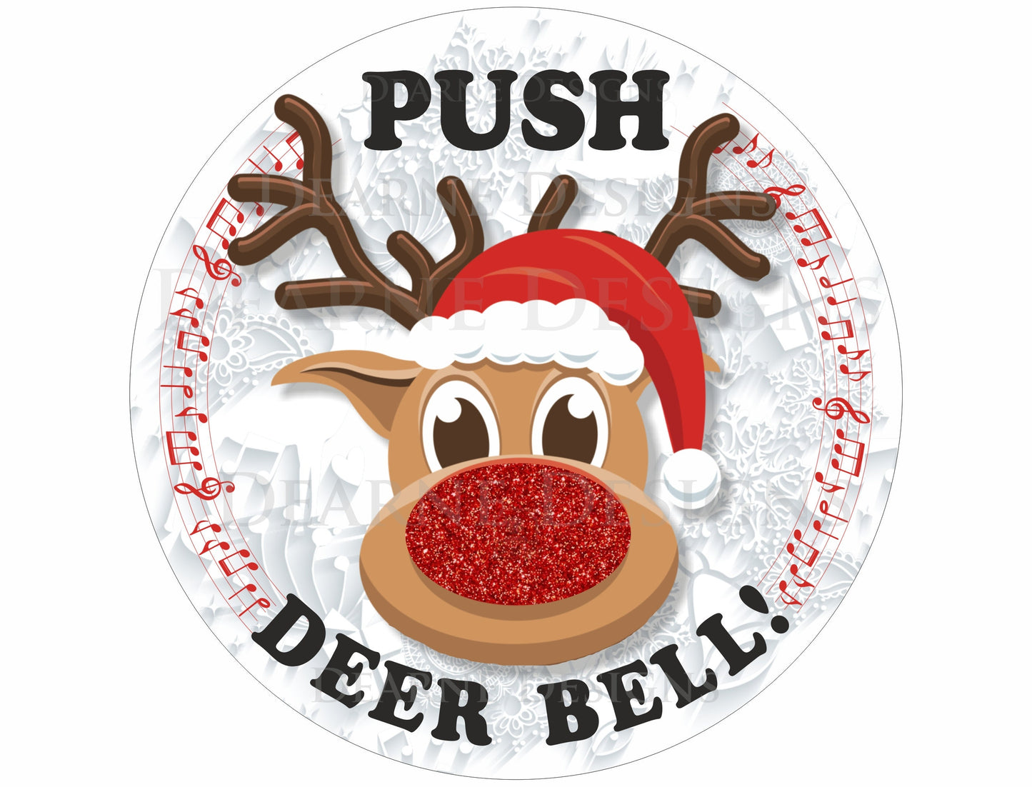 Push Deer Bell wreath sign, rudolph wreath sign