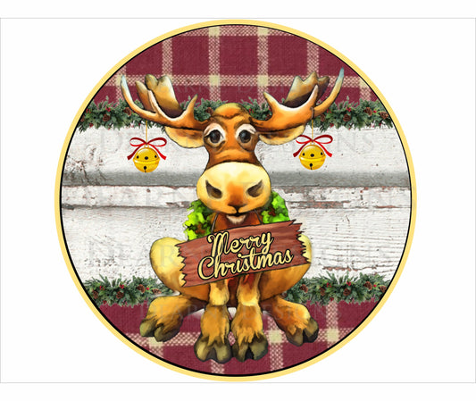 Merry Moose wreath sign, Moose xmas wreath sign