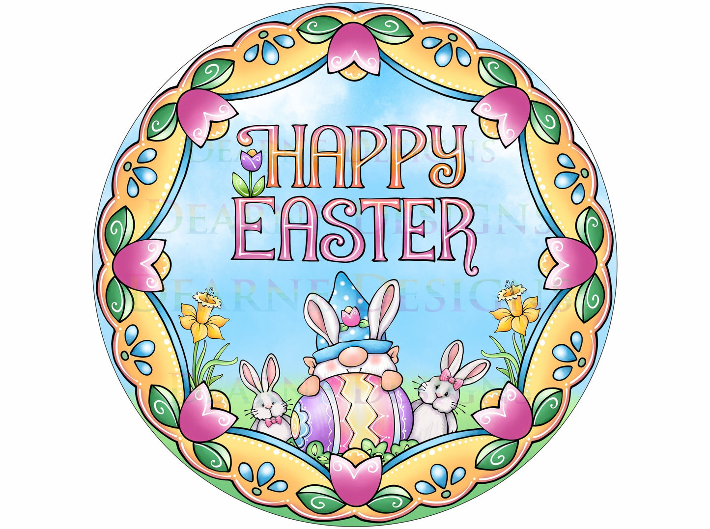 Happy Easter wreath sign, easter bunny wreath sign, cute gonk easter sign