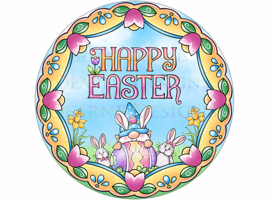 Happy Easter wreath sign, easter bunny wreath sign, cute gonk easter sign