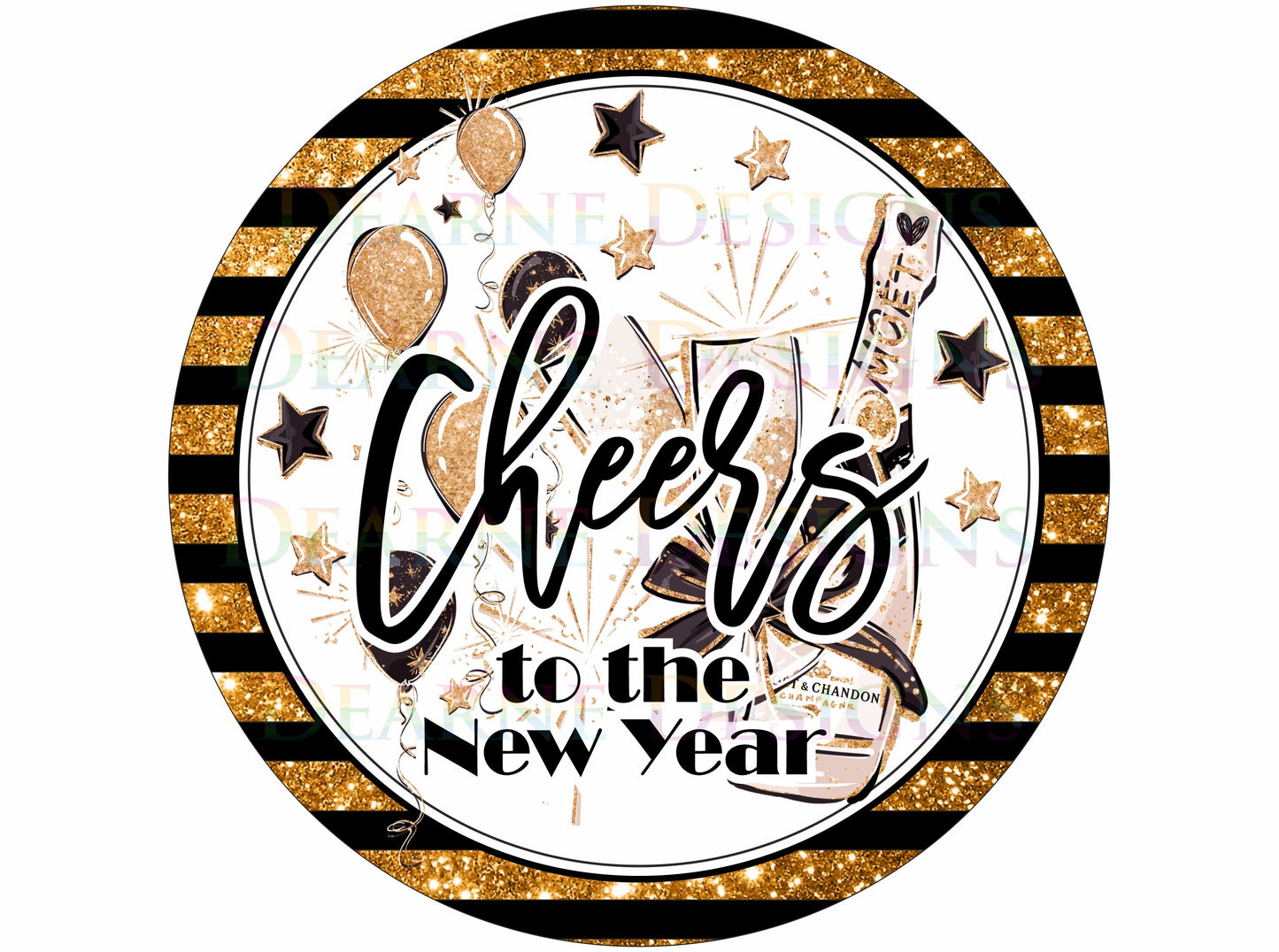 Happy New Year wreath sign, cheers new year wreath sign