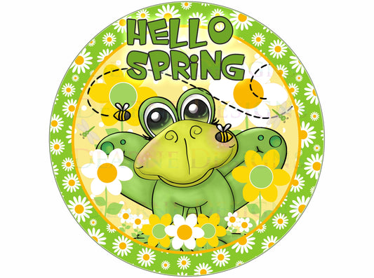 Hello Spring wreath sign, Happy spring wreath sign, cute frog spring sign