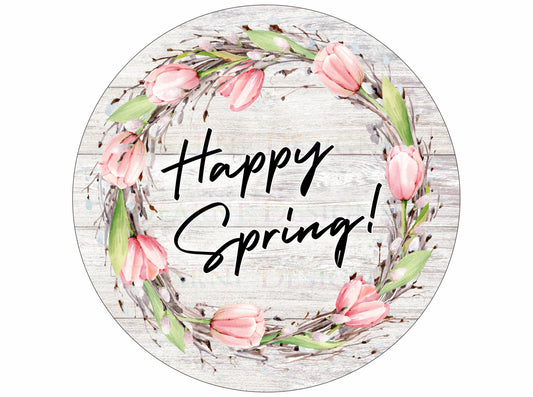 Happy Spring wreath sign, Happy spring round sign, spring door sign