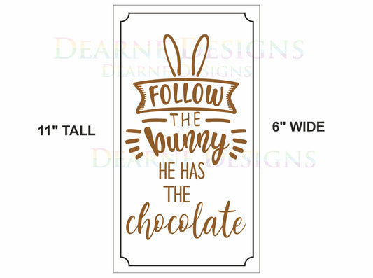 Follow the bunny wreath sign, chocolate easter, easter wreath sign, easter plaque, egg hunt sign, easter egg sign, egg hunt plaque