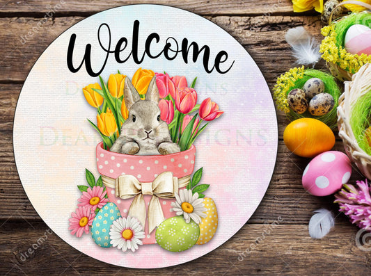 Welcome Easter wreath sign, easter welcome wreath sign, cute easter sign, wreath sign uk