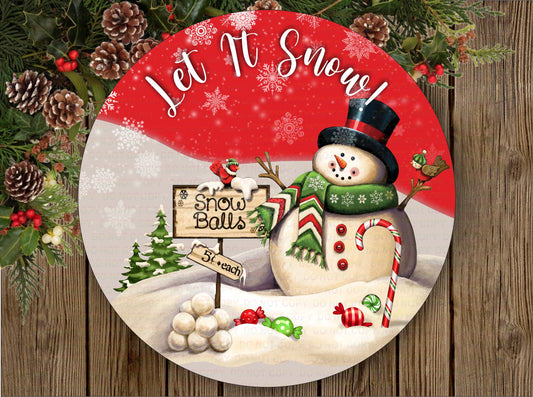 Let it snow wreath sign, christmas snowman sign