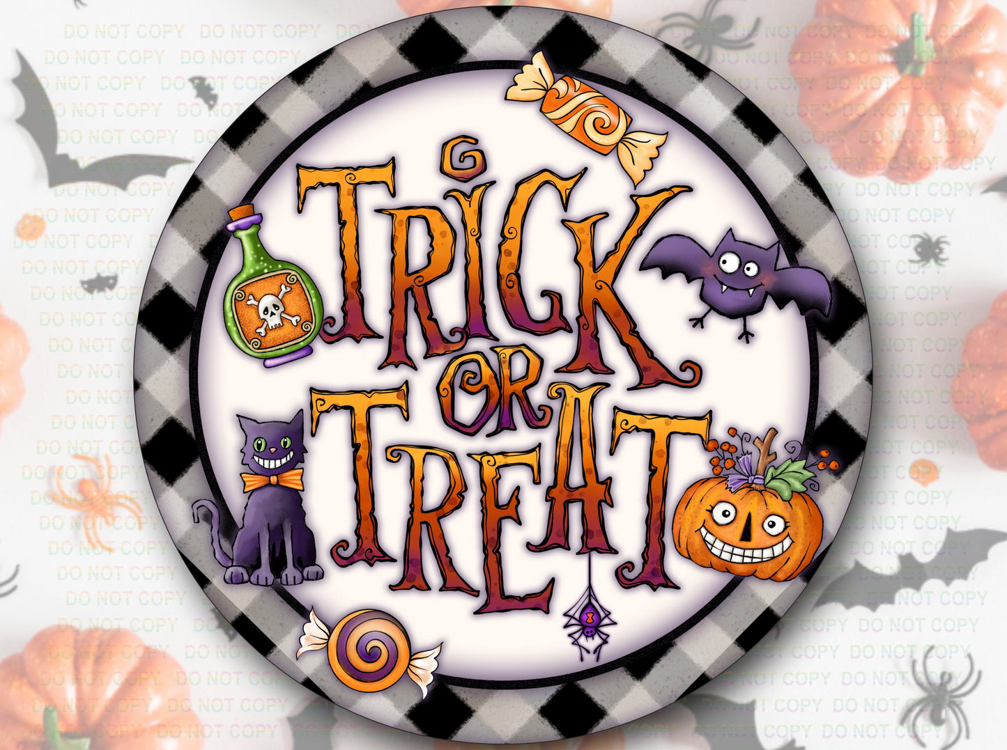 Halloween wreath sign, Trick or treat sign, Trick or treat wreath sign