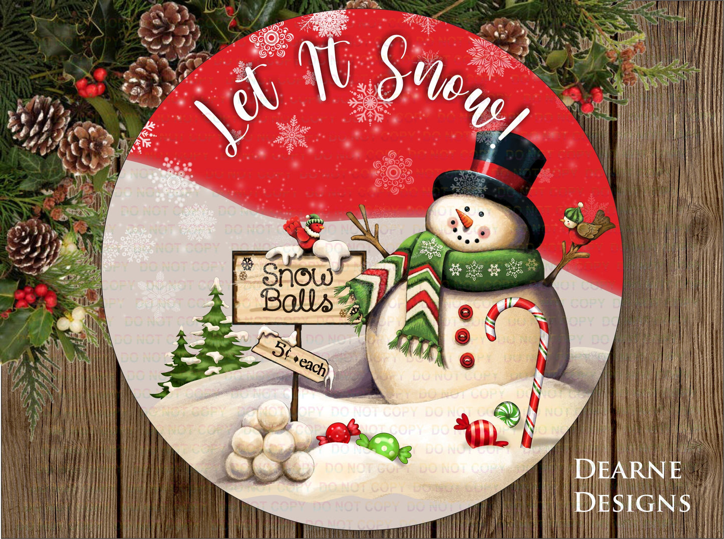 Let it snow wreath sign, christmas snowman sign