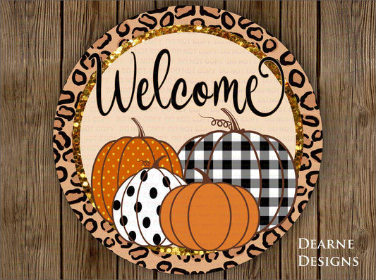 Welcome Autumn wreath sign, Pumpkin wreath sign UK, Autumn Pumpkin wreath sign