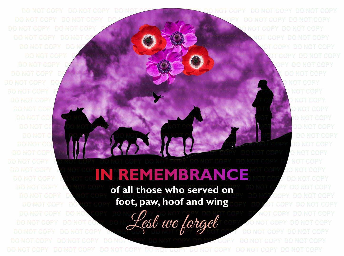 Lest We Forget remembrance wreath sign, Poppy Day sign, Remembrance wreath sign, animal remembrance, war animals, war remembrance, poppy day