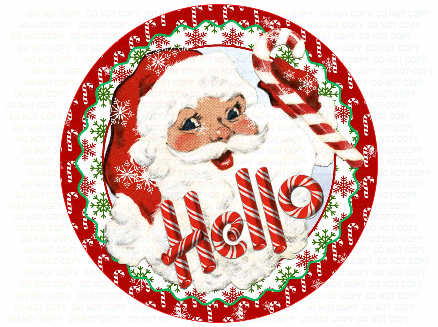 Vintage santa hello Christmas wreath sign, candy xmas wreath sign