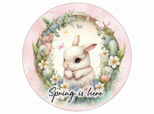 Spring is here wreath sign, Happy spring round sign, spring door sign, spring wreath sign