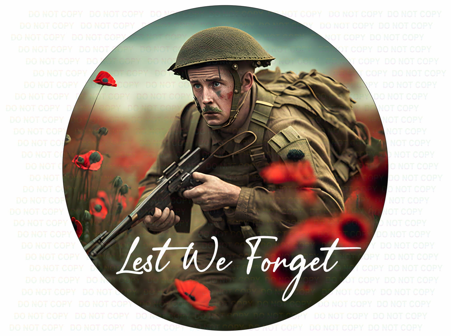 Lest We Forget remembrance wreath sign, Poppy Day sign, Round Remembrance wreath sign