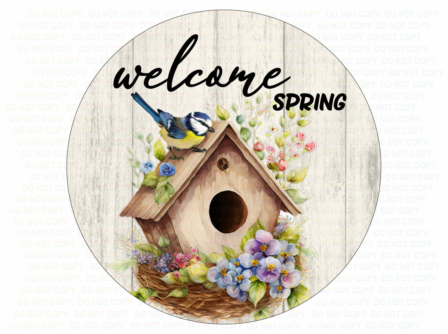 Spring Blue Tit wreath sign, Happy Spring wreath sign, cute spring bird sign, spring wreath sign