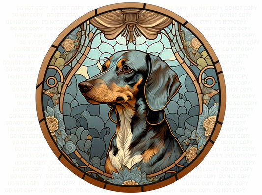 Faux stained glass effect Dachshund wreath sign, Dachshund round sign, dachshund dog sign, Dachshund dog wreath sign