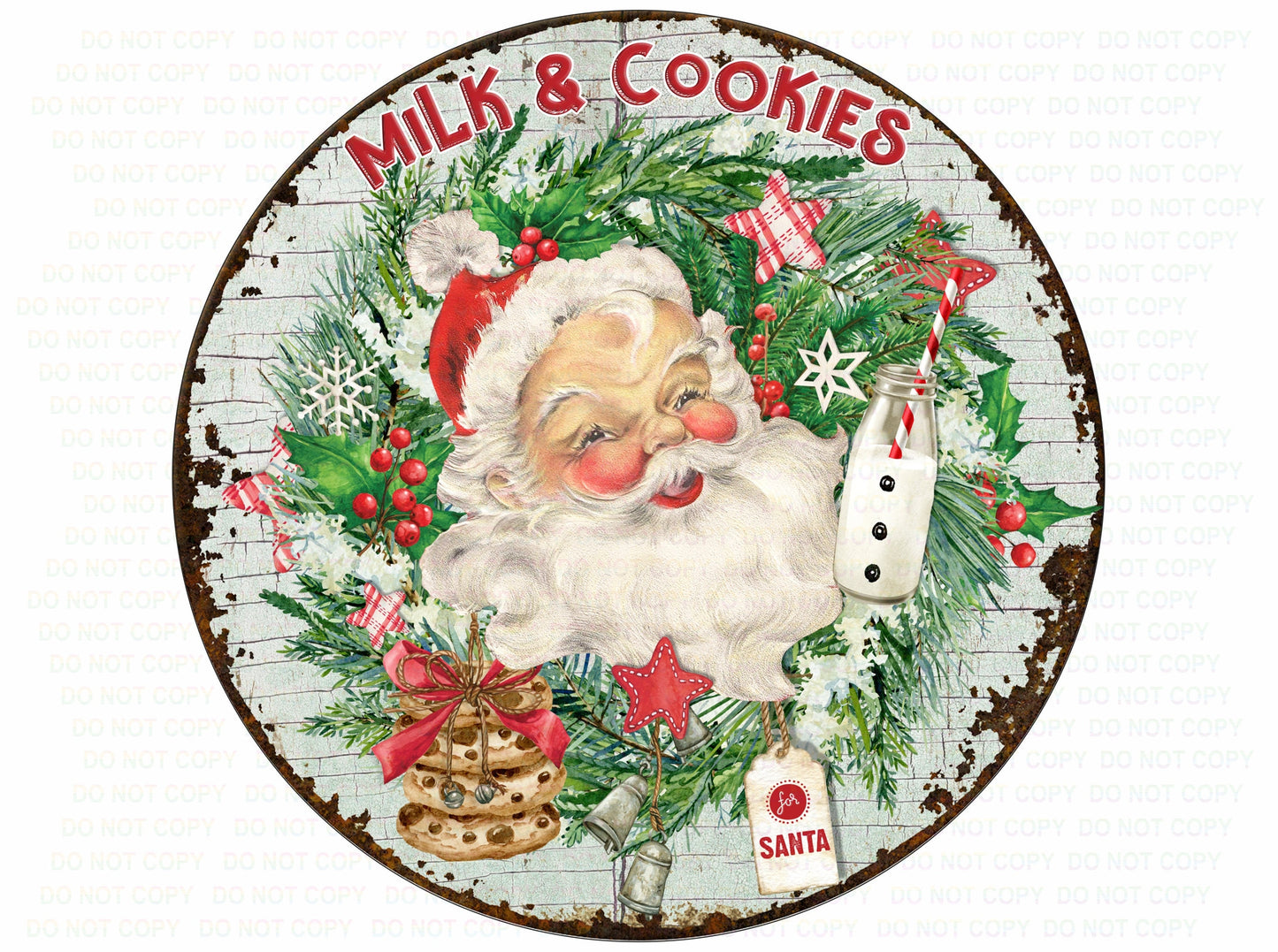 Milk and Cookies for Santa wreath sign, Retro Santa sign