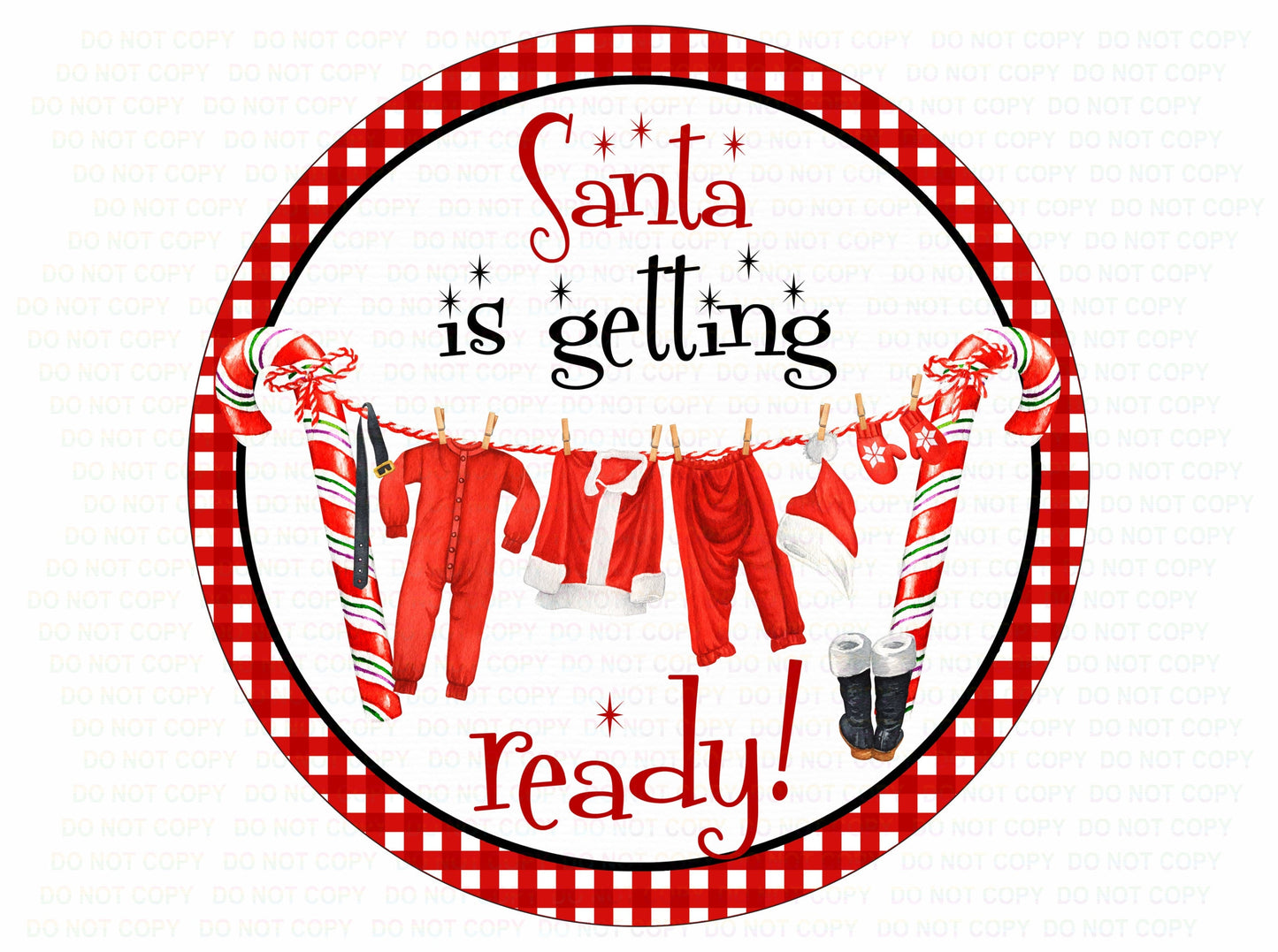 Santa is getting ready Christmas wreath sign