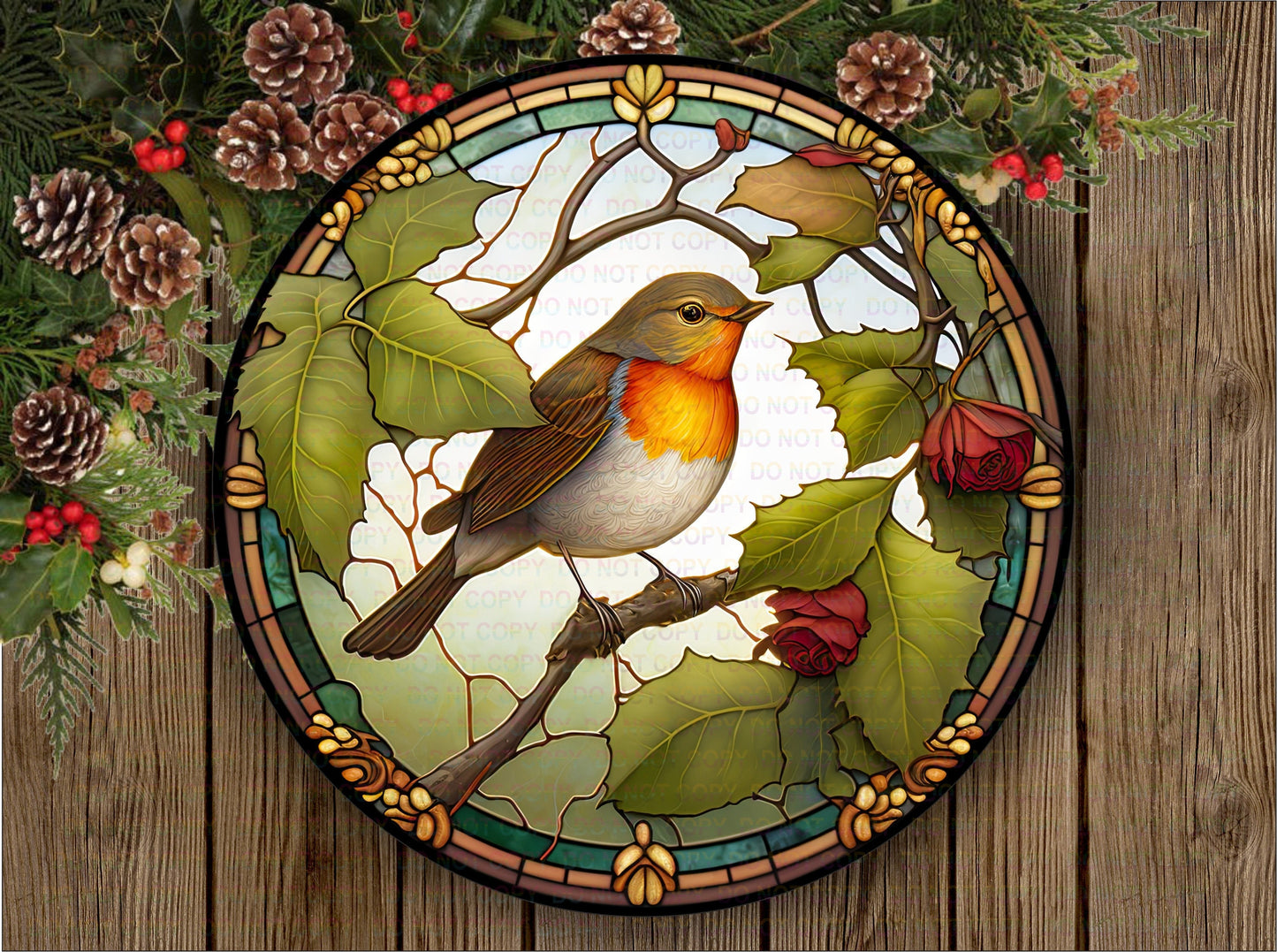 Robin xmas wreath sign, christmas robin sign