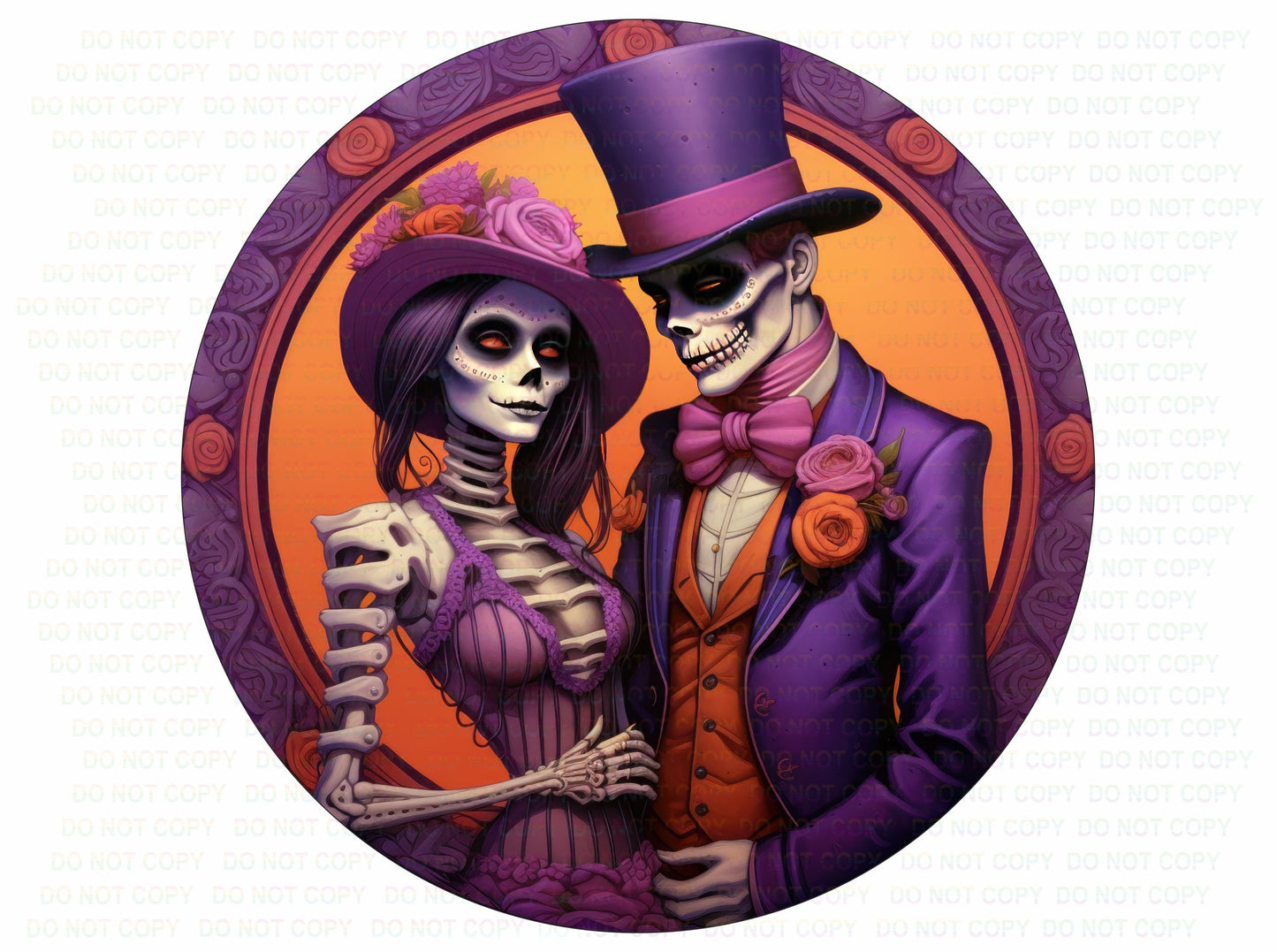 Dia De Los Muertos Wreath Sign, Skeleton Couple Wreath