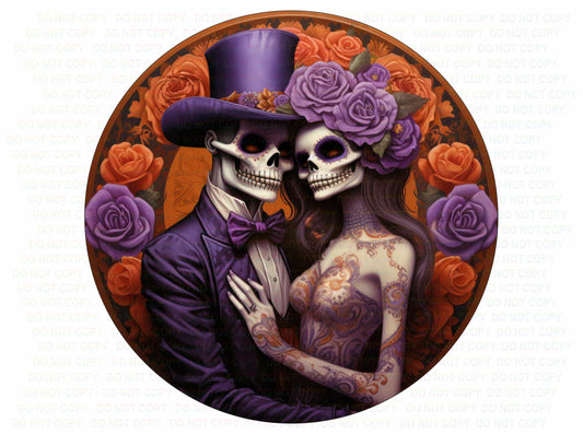 Dia De Los Muertos Wreath Sign, Skeleton Couple Wreath Attachment, Signs for Halloween Wreaths, Day of The Dead