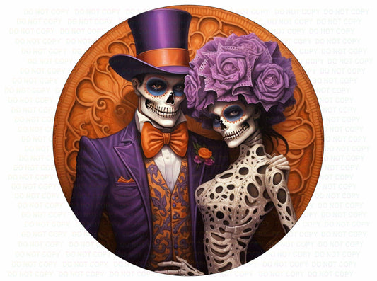 Dia De Los Muertos Wreath Sign, Skeleton Couple Wreath Attachment, Signs for Halloween Wreaths, Day of The Dead