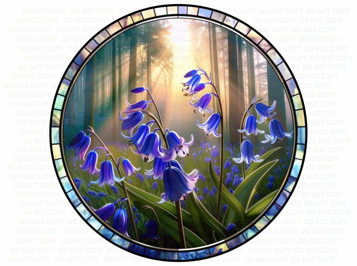 Imitation Stained glass Bluebell sign, Faux Stained Glass Bluebell sign, spring flowers, Welcome wreath, Bluebells sign,bluebell wreath sign