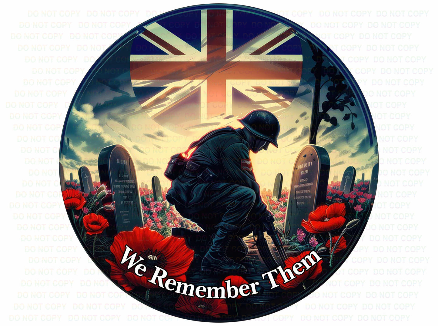 We Remember Them remembrance wreath sign Poppy Day sign Round Remembrance wreath sign