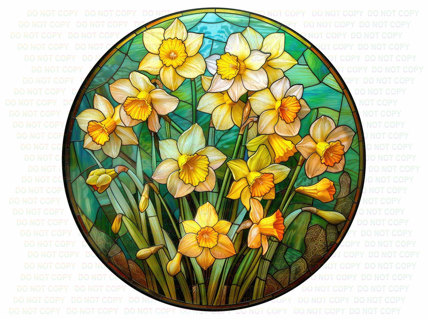 Spring Daffodils sign, Daffodils wreath sign, spring sign, easter sign, happy easter sign, spring, faux stained glass daffodils sign