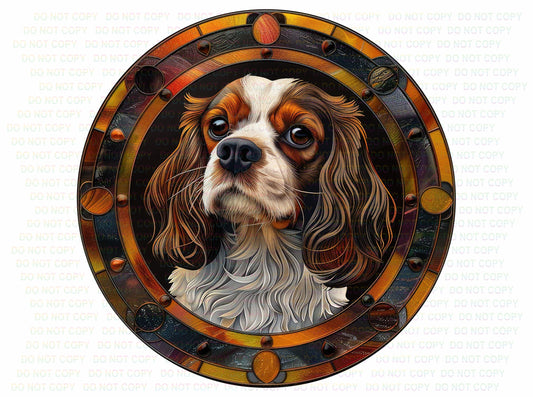 Cavalier King Charles sign, Dog wreath sign, Cavalier gift, Imitation stained glass dog sign, Pet Dog Memorial