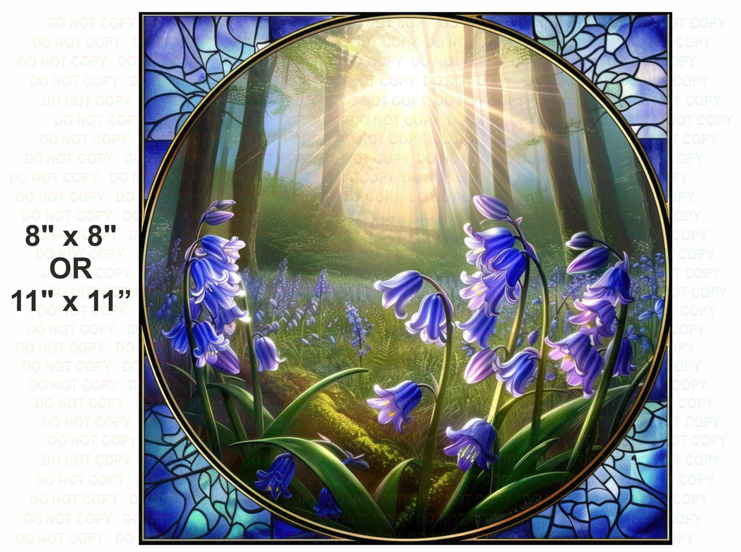 Imitation Stained glass Bluebell sign, Faux Stained Glass Bluebell sign, spring flowers, Welcome wreath, Bluebells sign,bluebell wreath sign