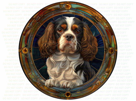 Cavalier King Charles sign, Dog wreath sign, Cavalier gift, Imitation stained glass dog sign, Pet Dog Memorial