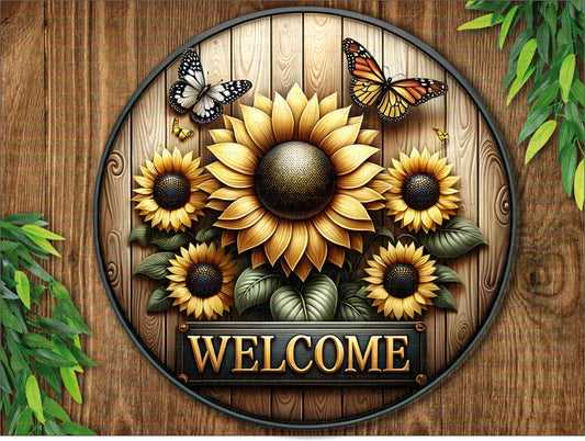 Welcome Sunflower sign, spring wreath sign, spring door sign