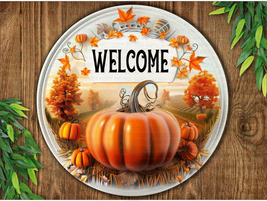 Welcome Autumn wreath sign, Pumpkin wreath sign UK, Autumn Pumpkin wreath sign