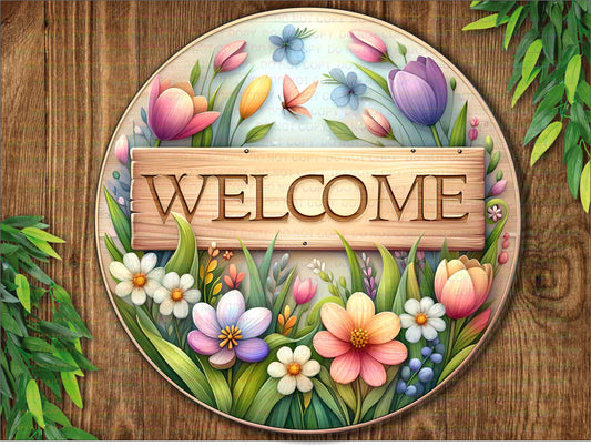 Welcome Spring sign, spring wreath sign, spring door sign, welcome sign