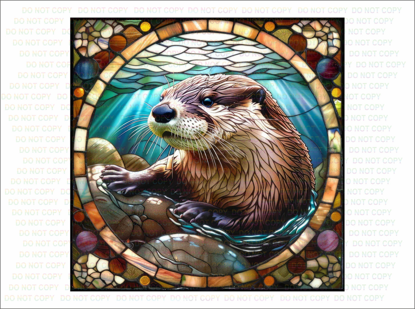 Swimming Otter sign, Faux Stained Glass-Style Metal Sign, Garden Decorations, Otter gifts, Otter lover, Otter art