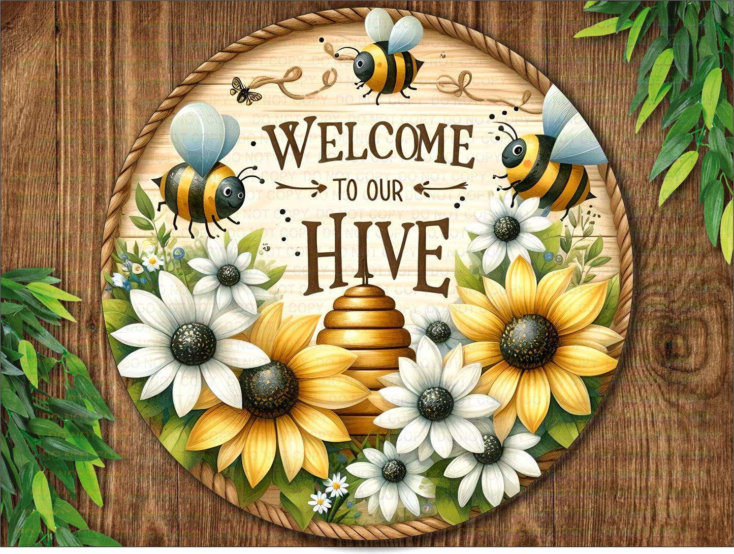 Welcome to our hive wreath sign, bee wreath sign, bee theme sign, bee style wreath sign, bee plaque, welcome to our hive