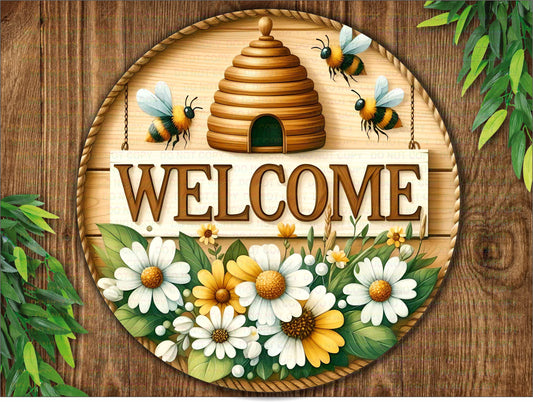 Welcome to our hive wreath sign, bee wreath sign, bee theme sign, bee style wreath sign, bee plaque, welcome to our hive