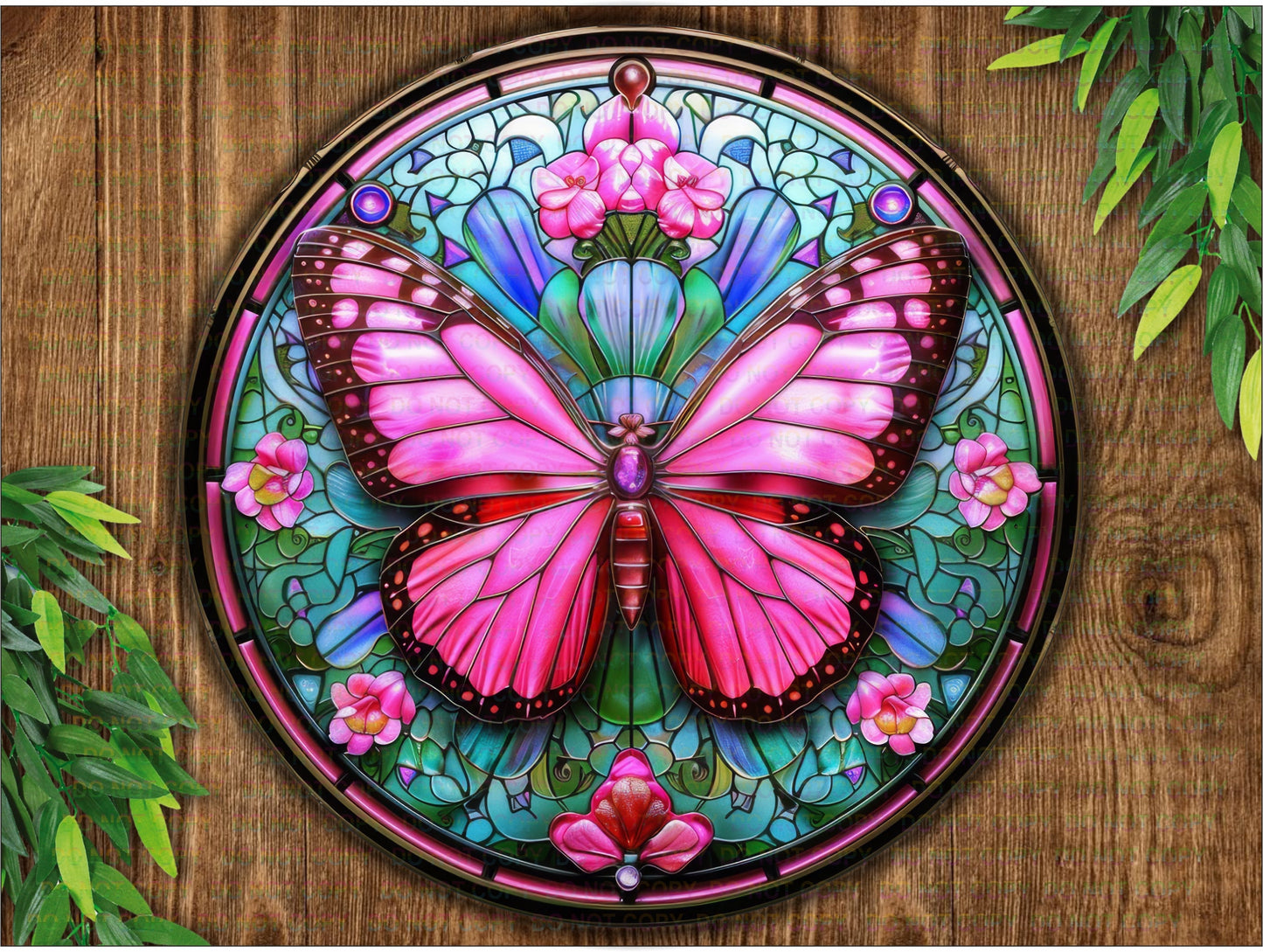 Pink Butterfly wreath sign, Stained glass effect, Faux Stained Glass sign, Metal Butterfly sign, Welcome wreath sign, Front door sign