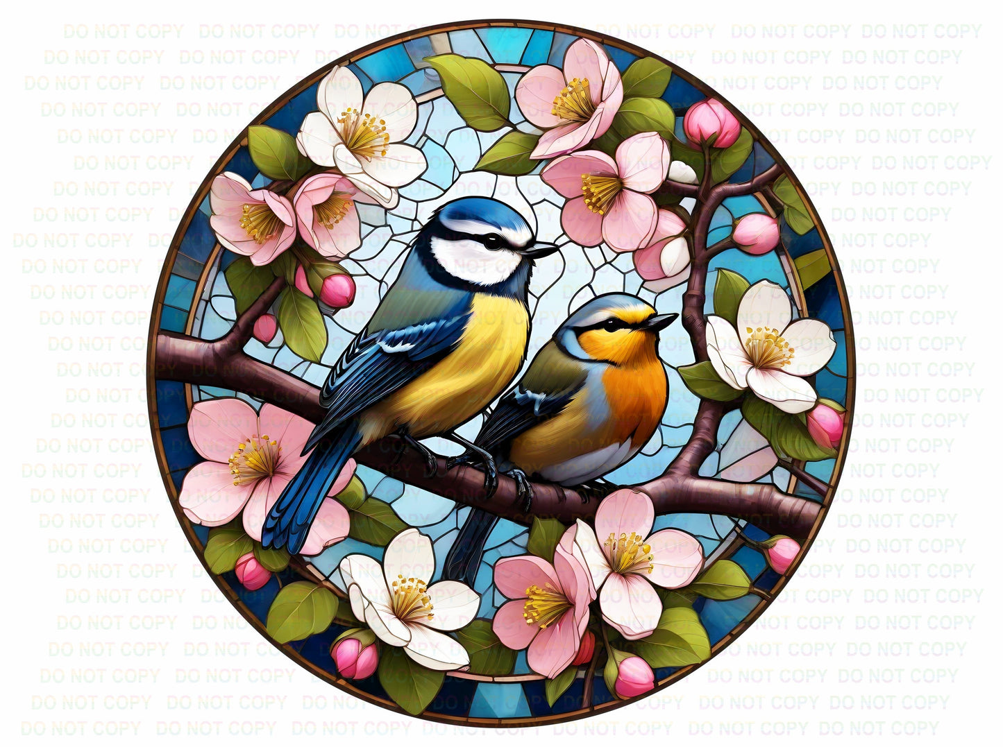 Garden Birds sign, Blue tit and Robin sign, Metal Bird signs, Garden Decorations, Gardening gifts, Faux stained glass effect