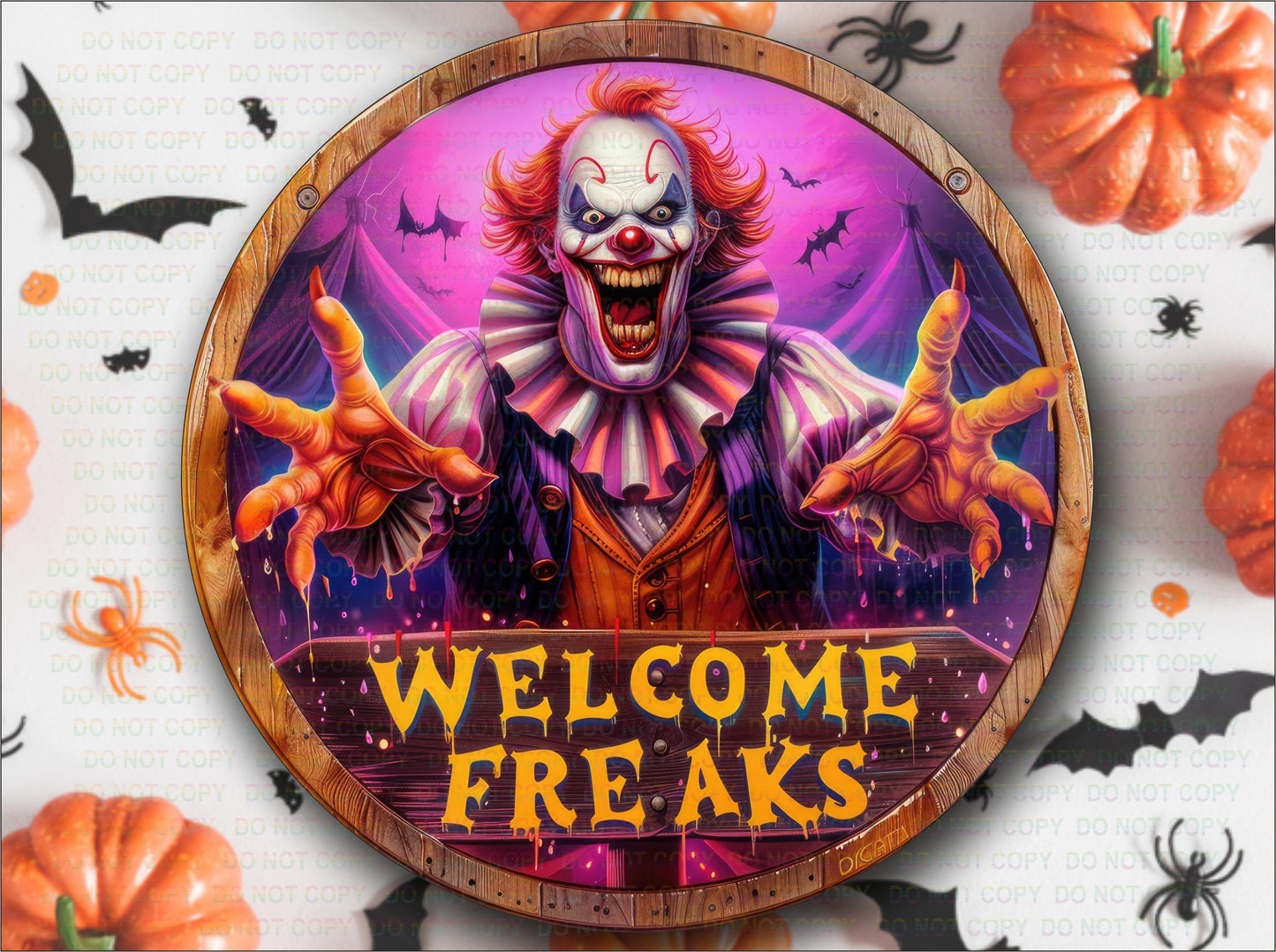 Clown sign, Welcome Freaks Sign, creepy clown sign, halloween wreath sign