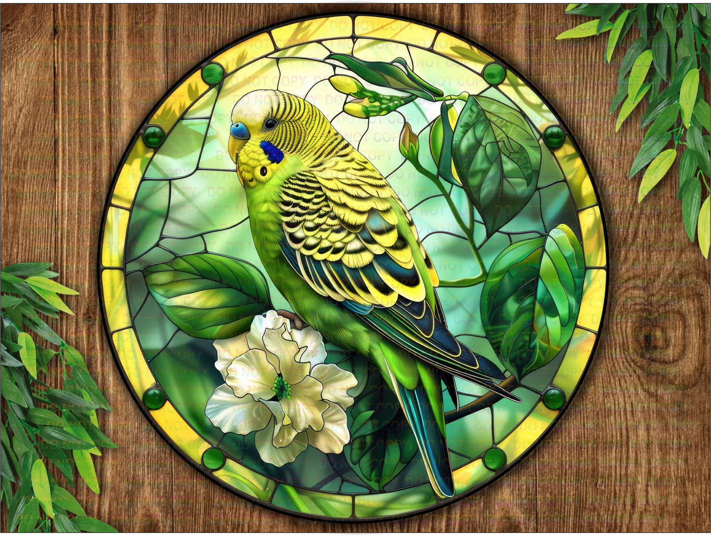 Budgie sign, Faux Stained Glass budgie sign, Budgie wreath sign, Budgie lover, Budgerigar sign, Budgerigar decor