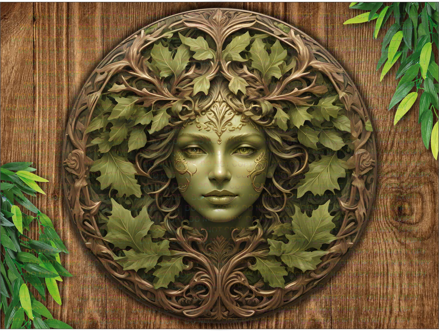 Green Woman Metal Sign, FLAT printed sign, Nature Lover's Wall Art Décor, Garden Guardian, bronze garden sign, celtic plaque, FLAT sign