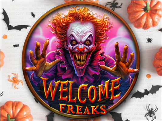 Clown sign, Welcome Freaks Sign, creepy clown sign, halloween wreath sign