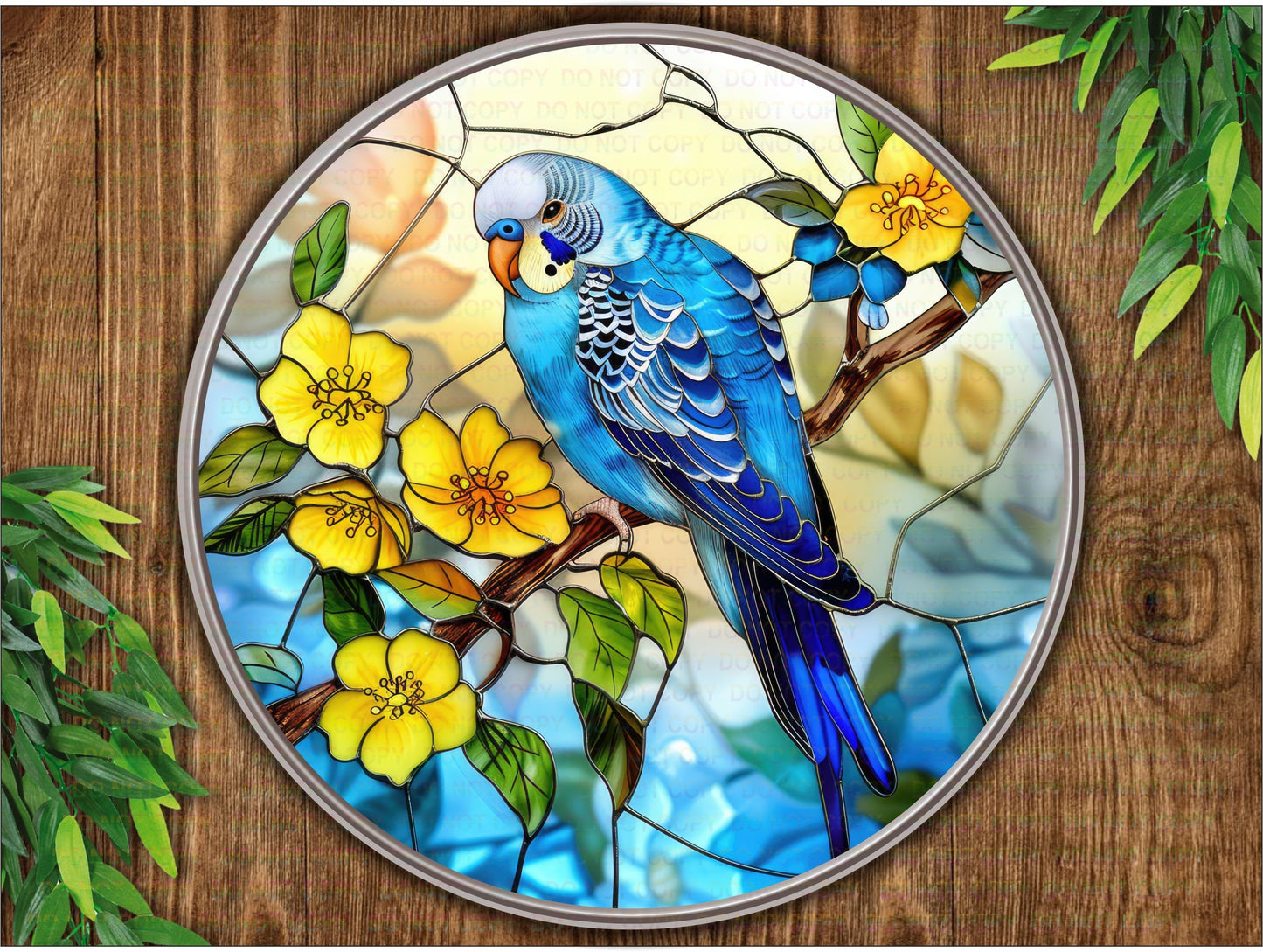 Budgie sign, Faux Stained Glass budgie sign, Budgie wreath sign, Budgie lover, Budgerigar sign, Budgerigar decor