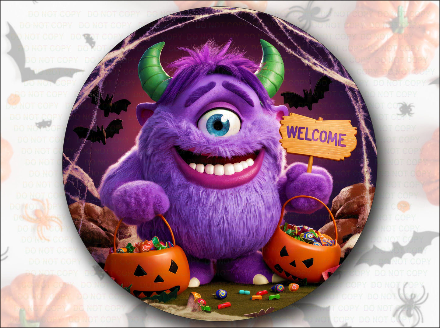 Welcome Monster Sign for Halloween Décor and Wreaths, halloween wreath sign, Happy Halloween Monster