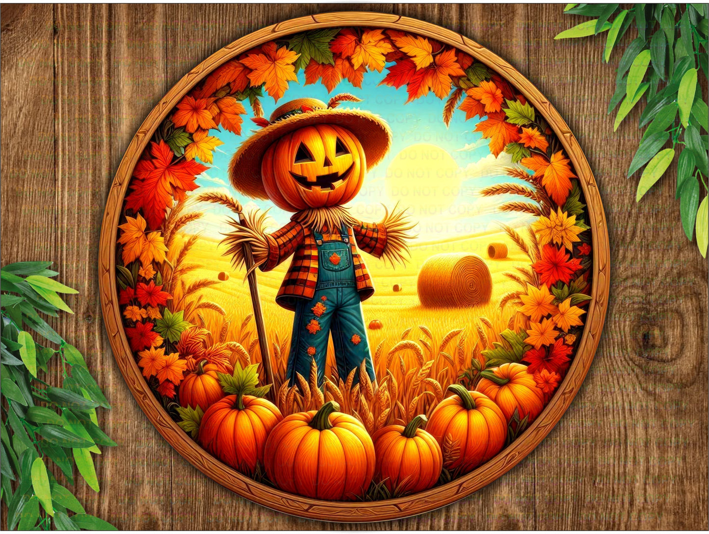 Autumn scarecrow wreath sign, Autumn wreath sign UK